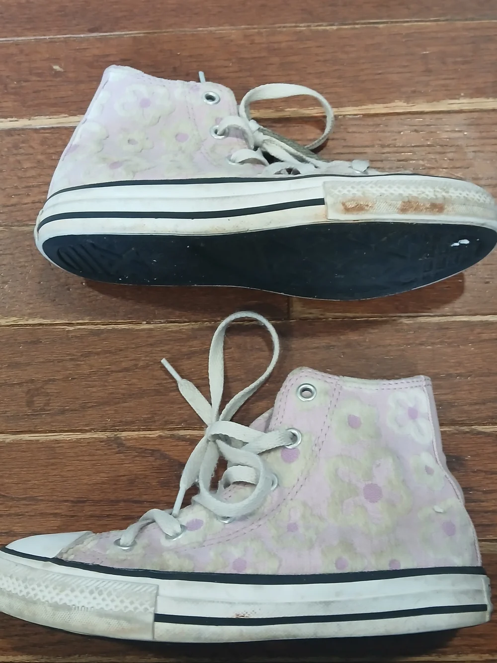 Converse Kids' High-Top Sneakers in Light Pink And Purple Floral Fuzzy Sz 11.5